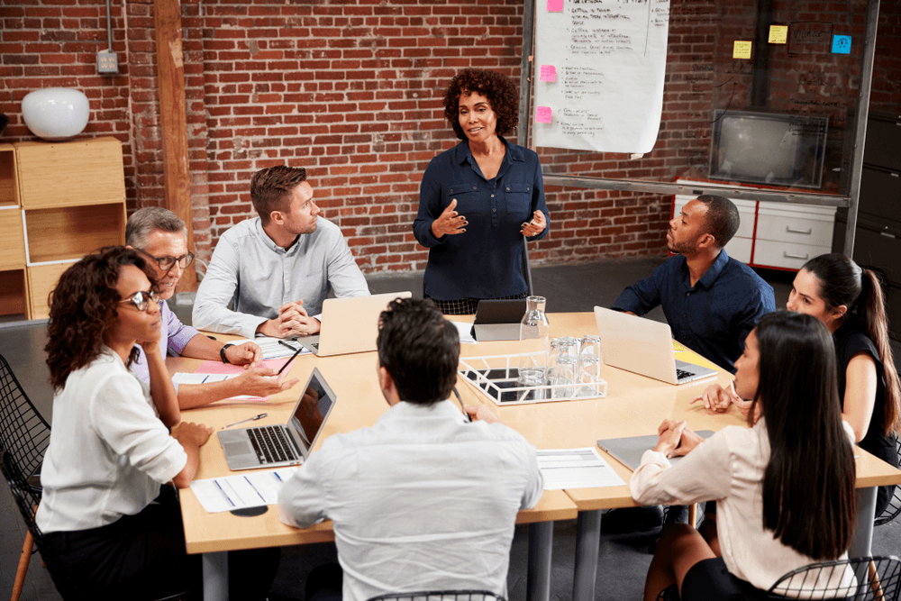 employees in a team meeting