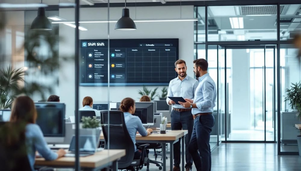 In einem Workshop zur Kreation einer neuen Unternehmensvision diskutieren Teilnehmer die Bedeutung von Mission Statements und Unternehmenszielen, während sie gemeinsam an der Entwicklung von Visionen und Strategien arbeiten, um die zukünftige Ausrichtung der Organisation zu gestalten. Der Raum ist mit Flipcharts und Notizen ausgestattet, die die verschiedenen Schritte und Ideen zur Unternehmensvision festhalten.
