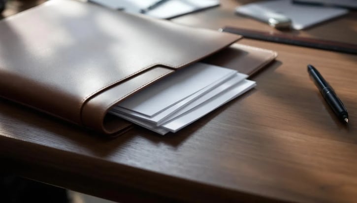 Ein Aktenordner liegt auf einem Tisch und enthält wichtige Dokumente, möglicherweise im Zusammenhang mit einem Arbeitsvertrag oder Änderungen im Arbeitsverhältnis. Die Unterlagen könnten Regelungen und Vereinbarungen zwischen den Vertragsparteien beinhalten.