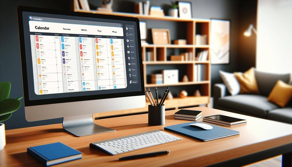 Beispiel eines Teamkalenders auf einem Desktop im Home Office