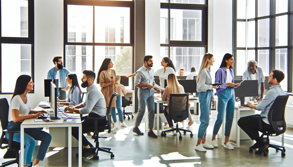 Bild von Mitarbeitern in einem Büro, die Job Sharing praktizieren
