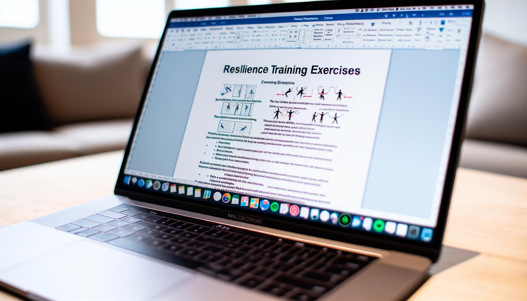Dokument geöffnet auf einem Laptop, zeigt Resilienztraining Übungen für Mitarbeiter