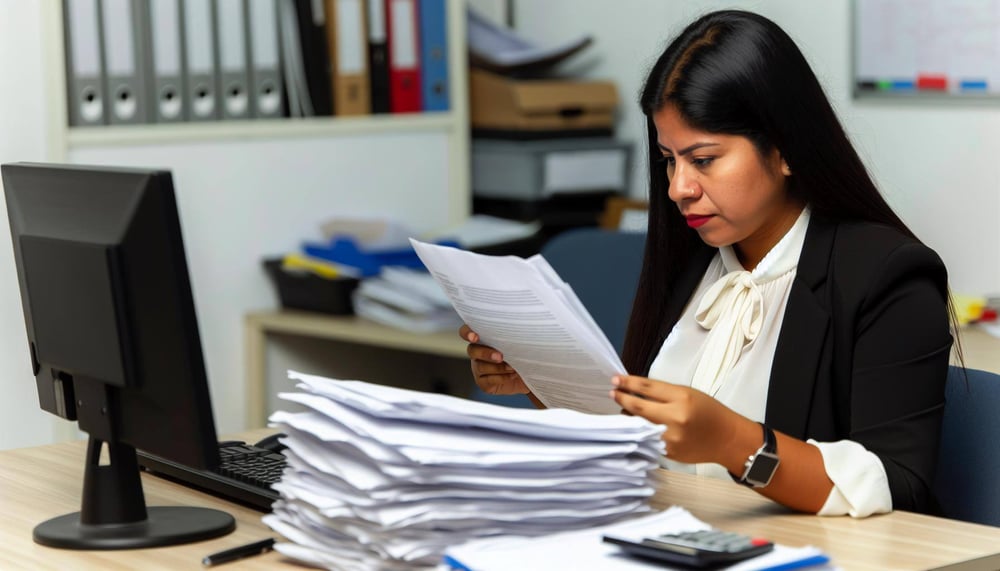 Foto eines Arbeitnehmers, der nach einer Suspendierung Unterlagen prüft