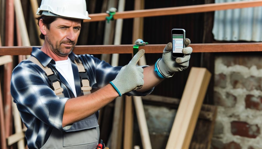 Handwerker nutzt mobile Zeiterfassung auf dem Smartphone