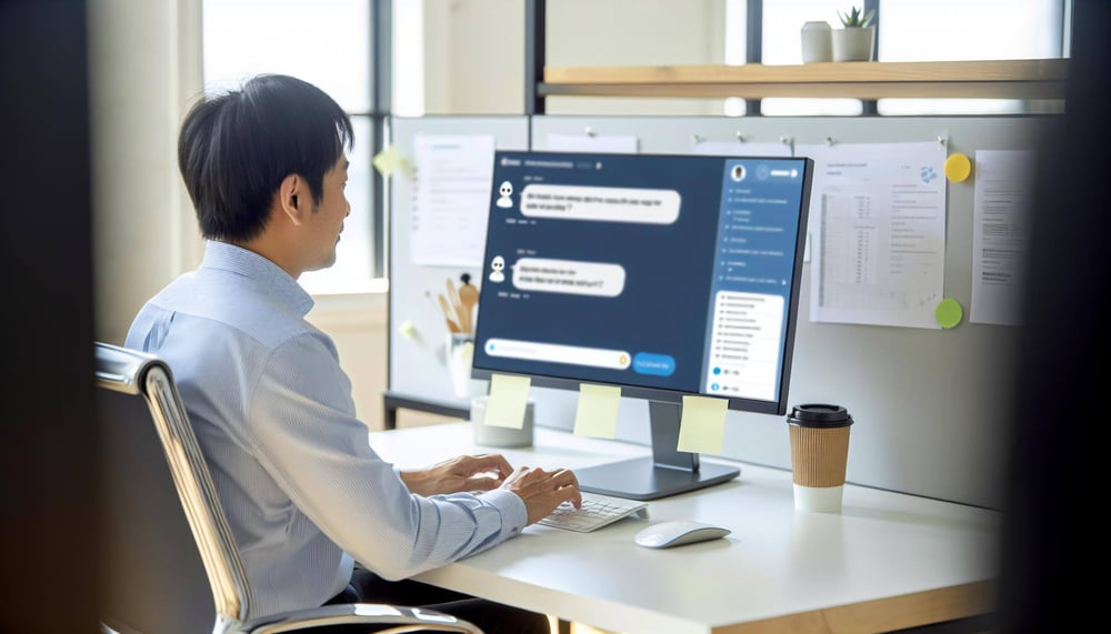 Screenshot eines HR-Chatbot-Dialogfensters auf einem Unternehmens-PC.