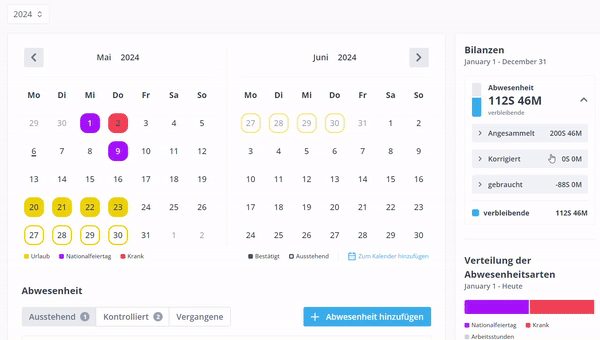 Kalenderplanung im Rahmen des Abwesenheitsmanagements
