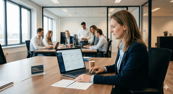 Arbeitgeber prüft Abwesenheit im digitalen Dienstplan nach Arztbesuch eines Mitarbeiters