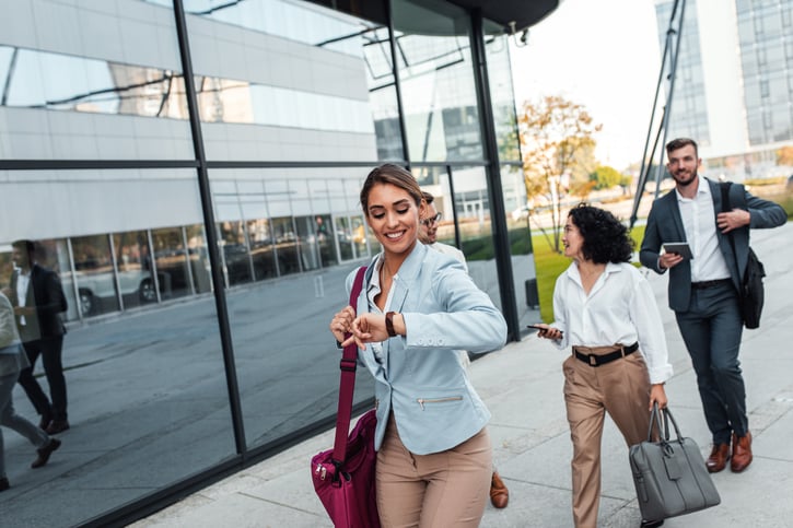 Group of employees leaving the office, floating holiday