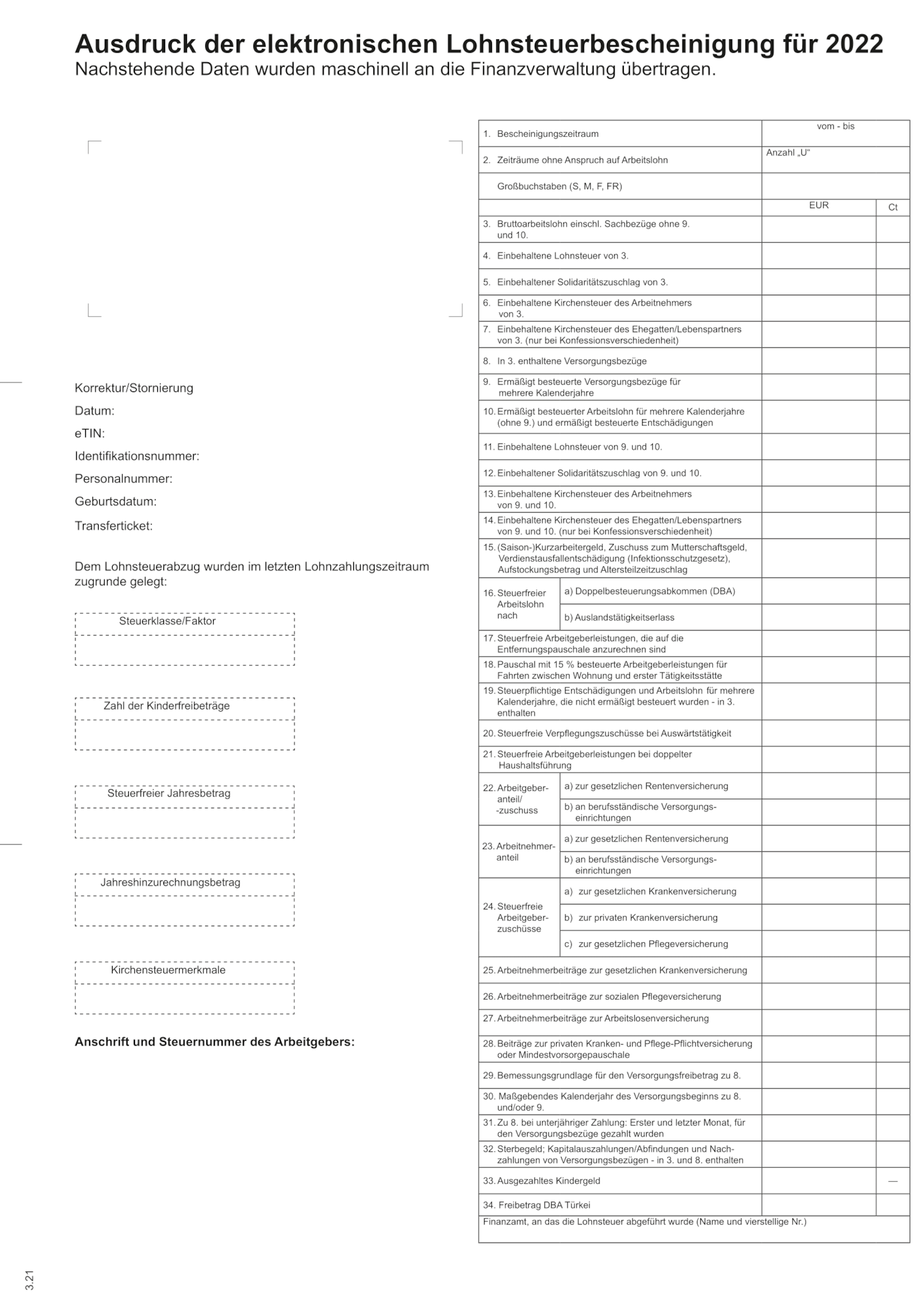 Im Jahr 2022 wird die Lohnsteuerbescheinigung so aussehen