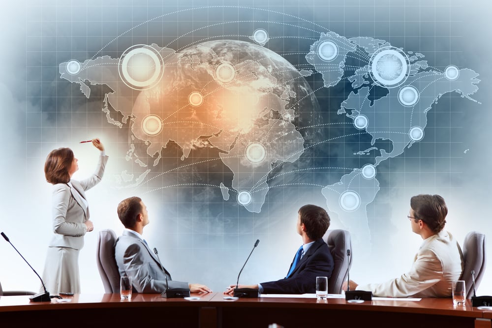 Grafik von einem Globus und Verbindungslinien - "Global Outsourcing Strategien"
