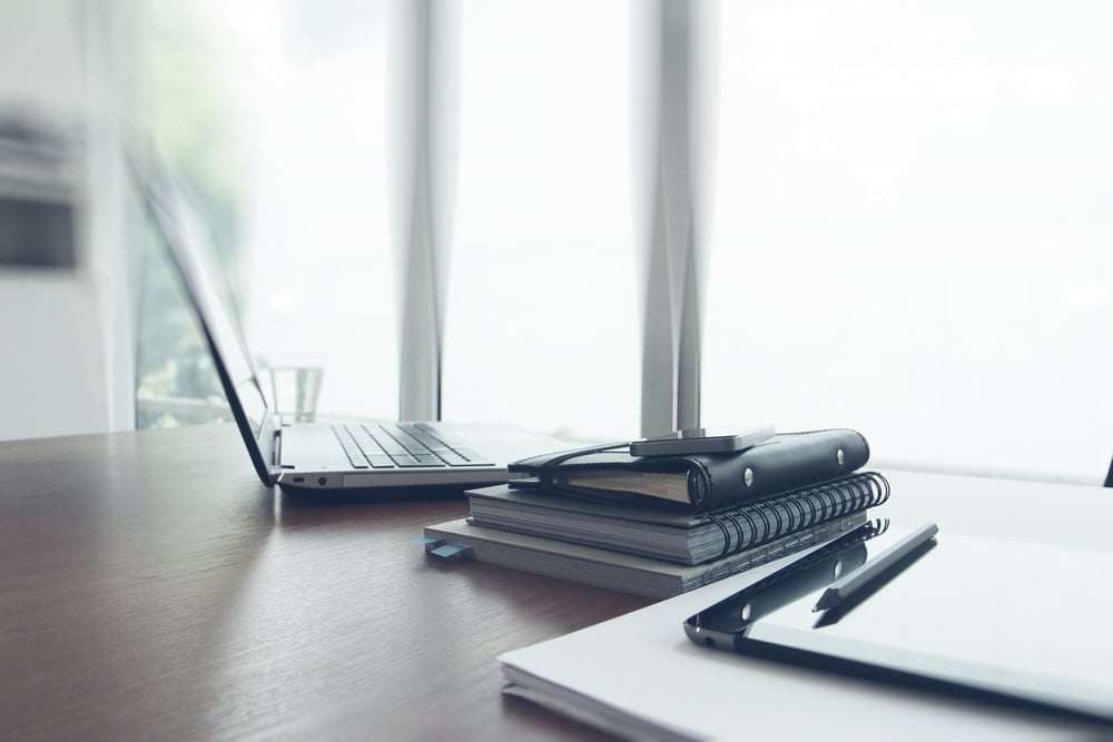 Office workplace with laptop and smart phone on wood table-3