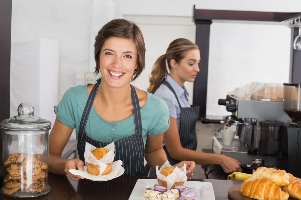 Pretty waitresses working with a smile at the coffee shop-1