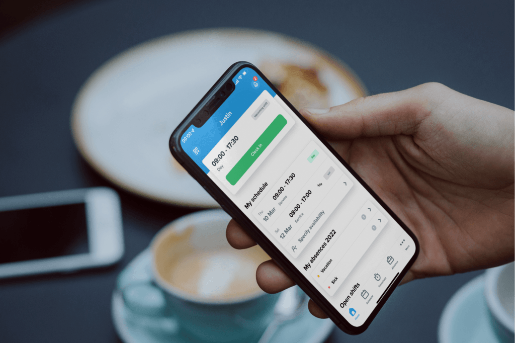 Bild eines Arbeitsplans auf einem Smartphone mit Zeiterfassungs-App.