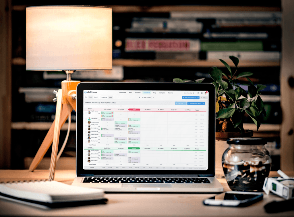 Shiftbase planning tool opened on laptop