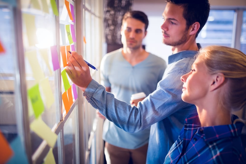 Onboarding-Checkliste auf einem Whiteboard.