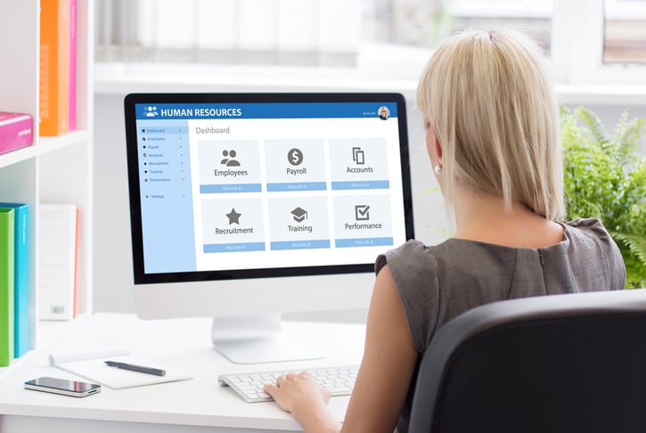 Mitarbeiter überprüft die Details der Payroll auf einem Computer.