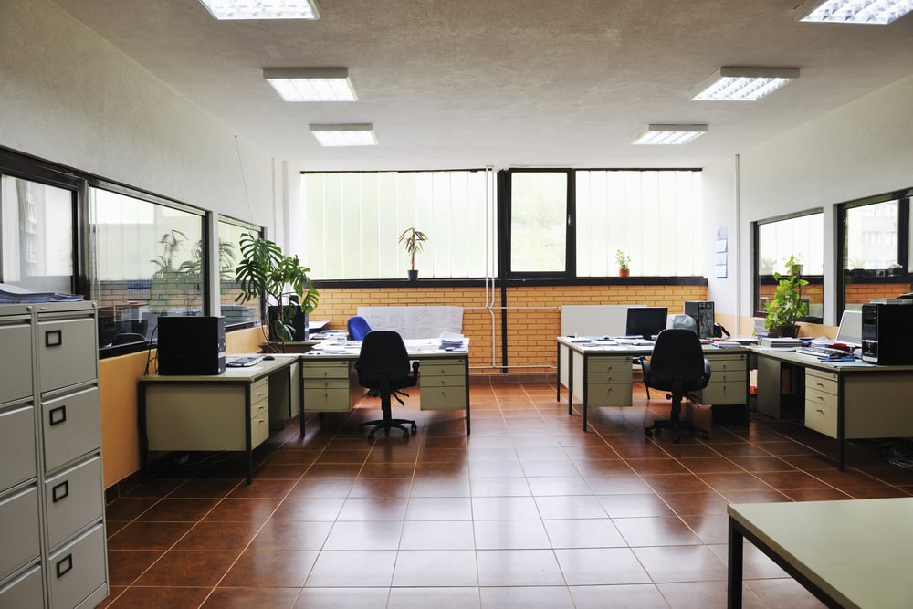 bright empty office indoor with computers