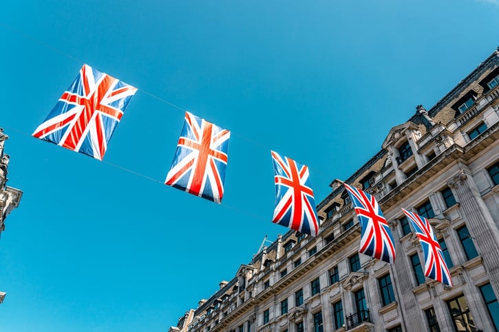 Creative sky shot displaying flags of United Kingdom, Uk Bank Holidays