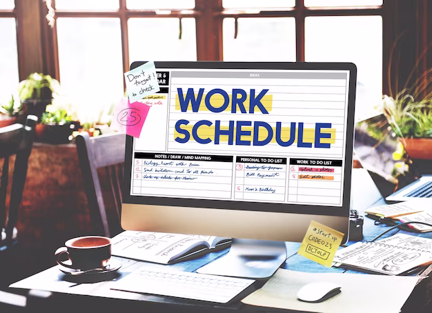 computer screen showing work schedule