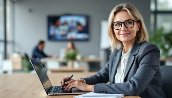 In der Abbildung führt ein Recruiter ein digitales Auswahlverfahren durch, während er mit einem Bewerber über eine Videoanrufplattform spricht. Der Prozess der Personalbeschaffung wird durch moderne Methoden unterstützt, um die besten Talente für offene Stellen im Unternehmen zu gewinnen.