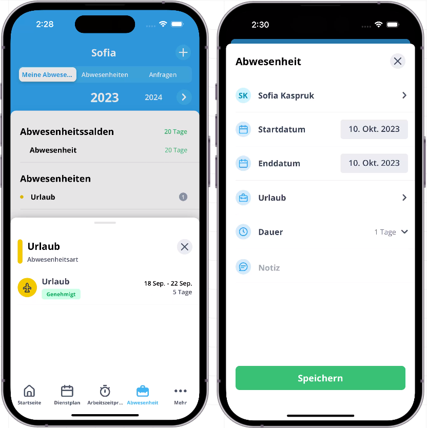 Digitaler Urlaubsantrag: Übersicht im mobile App