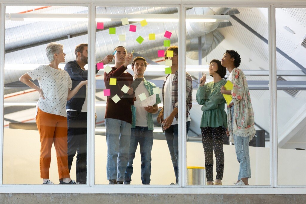 team of employees in workshop session