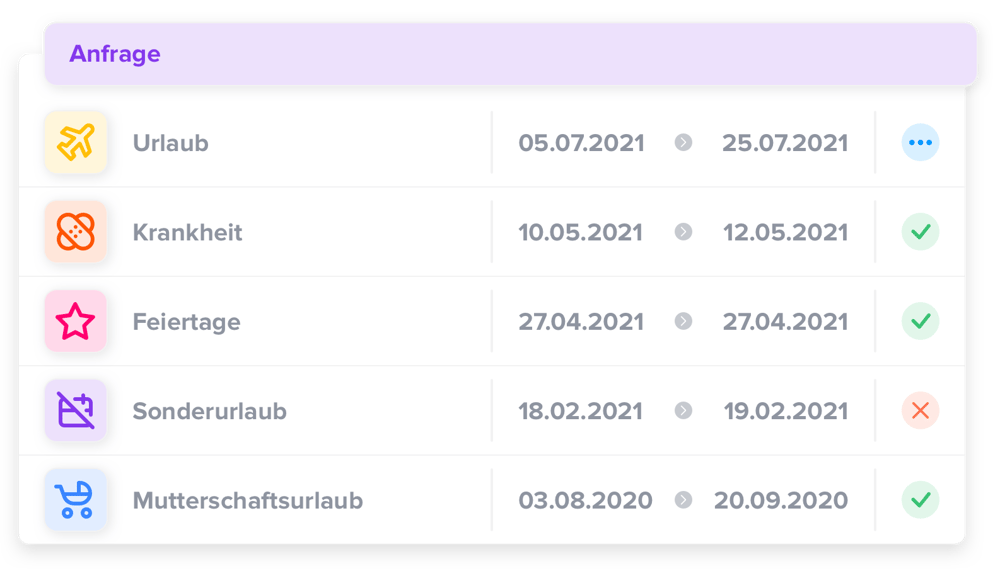 Digitaler Bildschirm mit offenem Urlaubsantrags-Tool