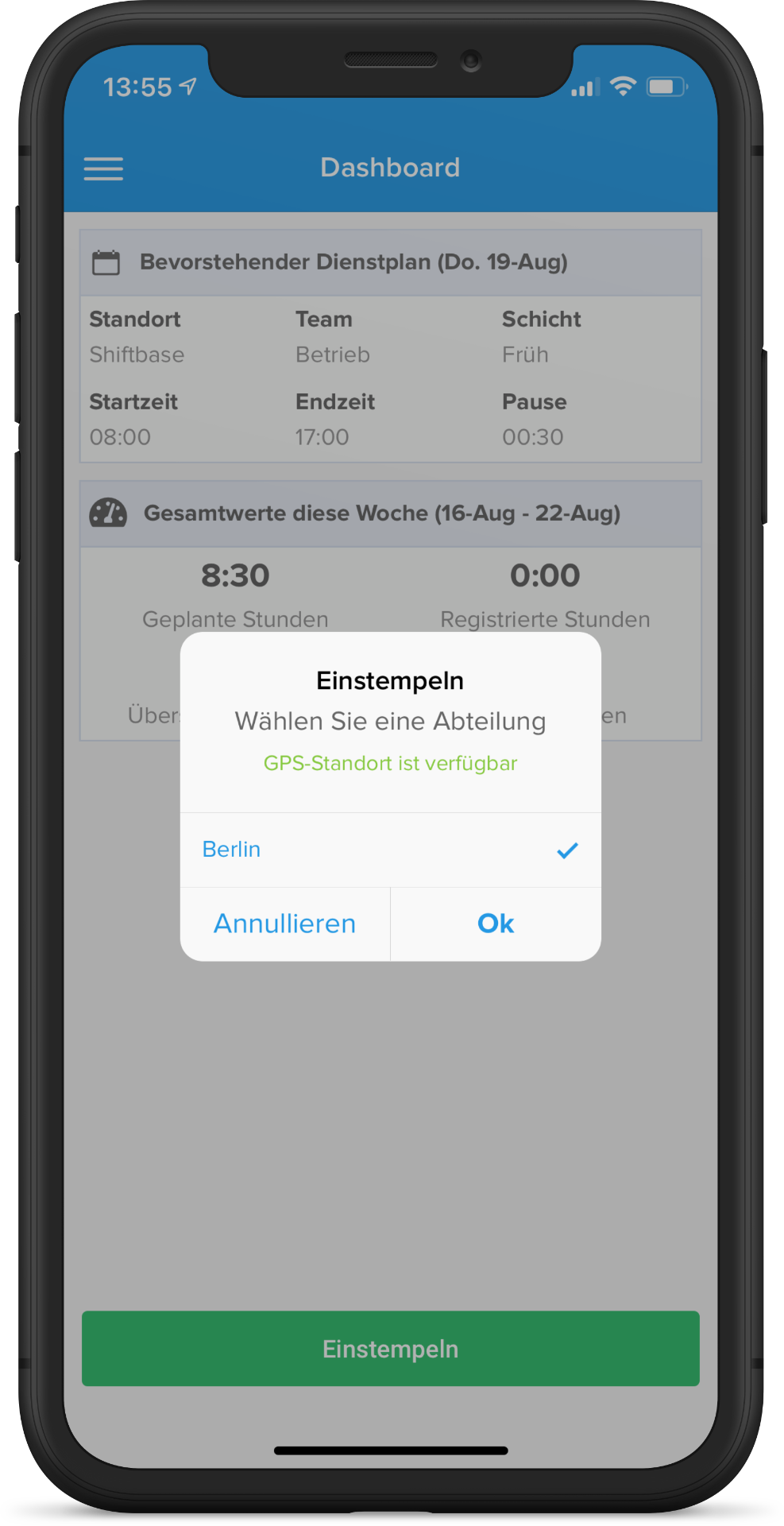mobile Uhr-in-App